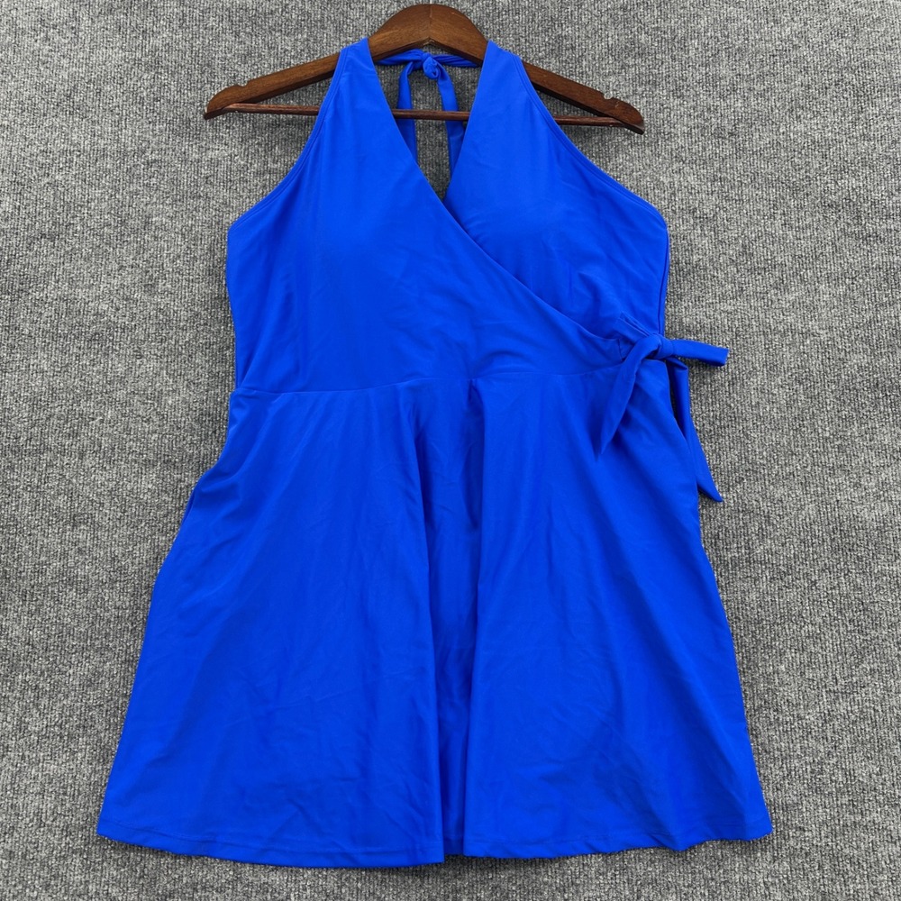Ocean Blues Swimdress Women XXL Blue Halter Wrap Side Tie Beach Coastal Vacation